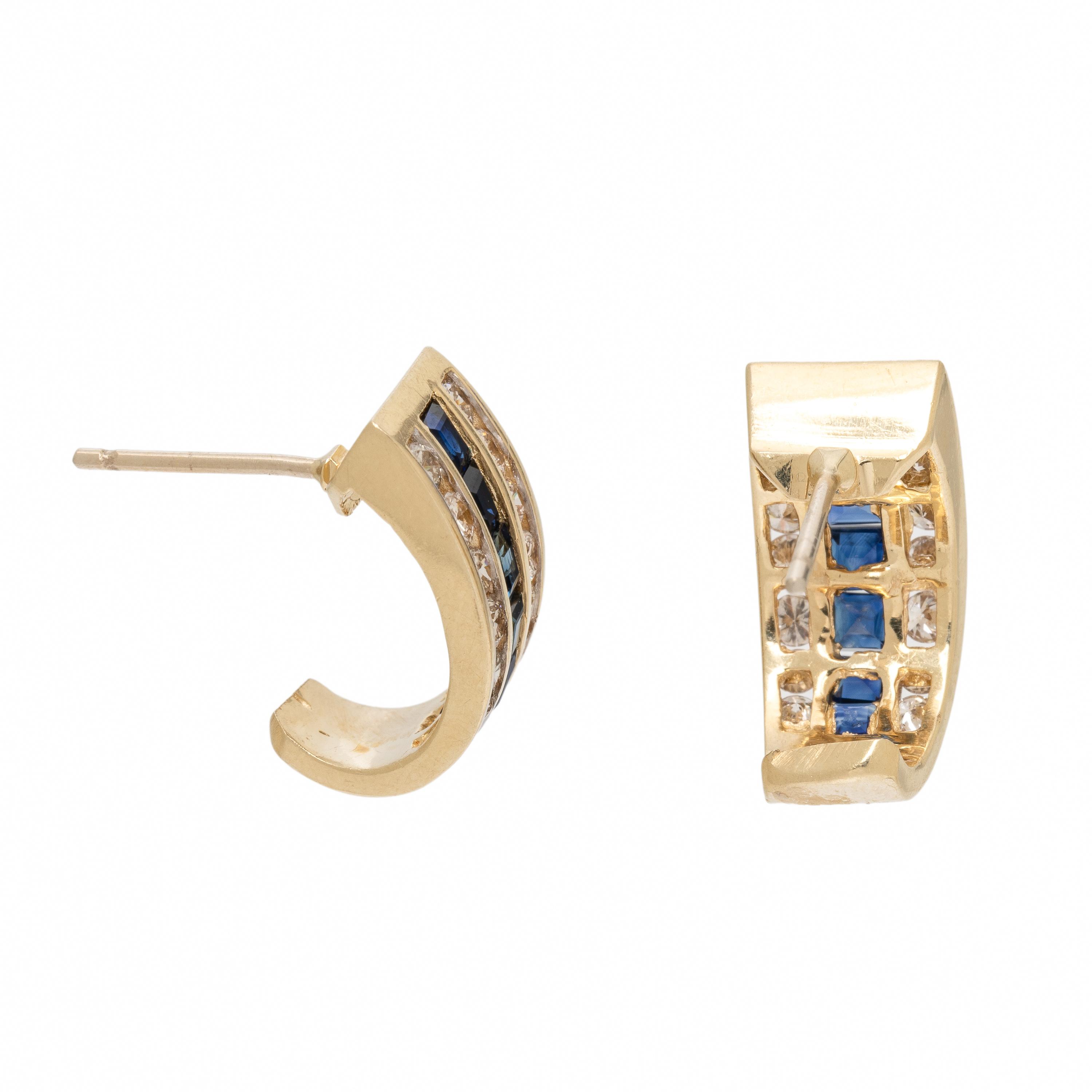 Sapphire, Diamond, and Yellow Gold Earrings