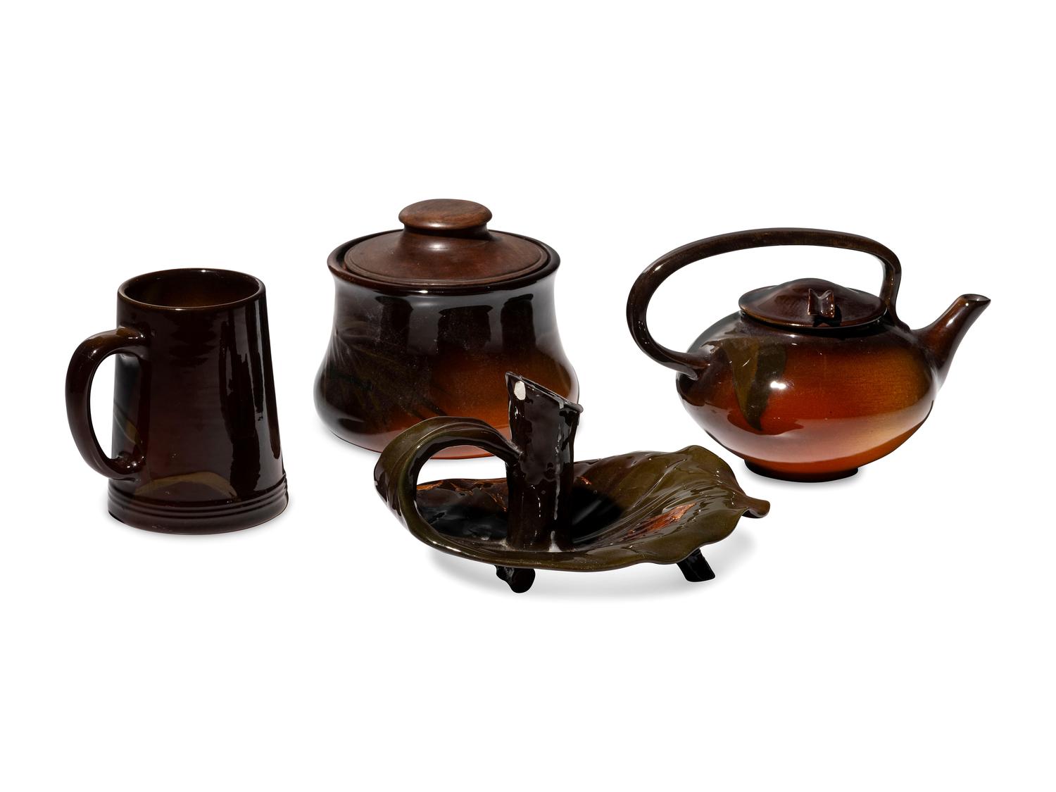 Four Artist Decorated Rookwood Pottery Standard Glaze Table Articles
