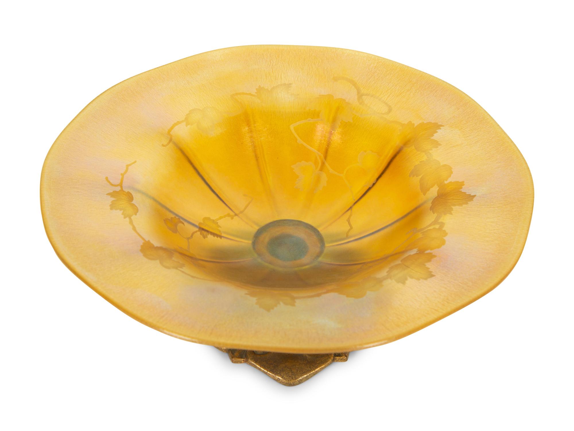A Louis C. Tiffany Furnaces Amber Favrile Glass and Gilt Bronze Fruit Stand