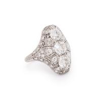 ANTIQUE, DIAMOND AND PLATINUM NAVETTE RING