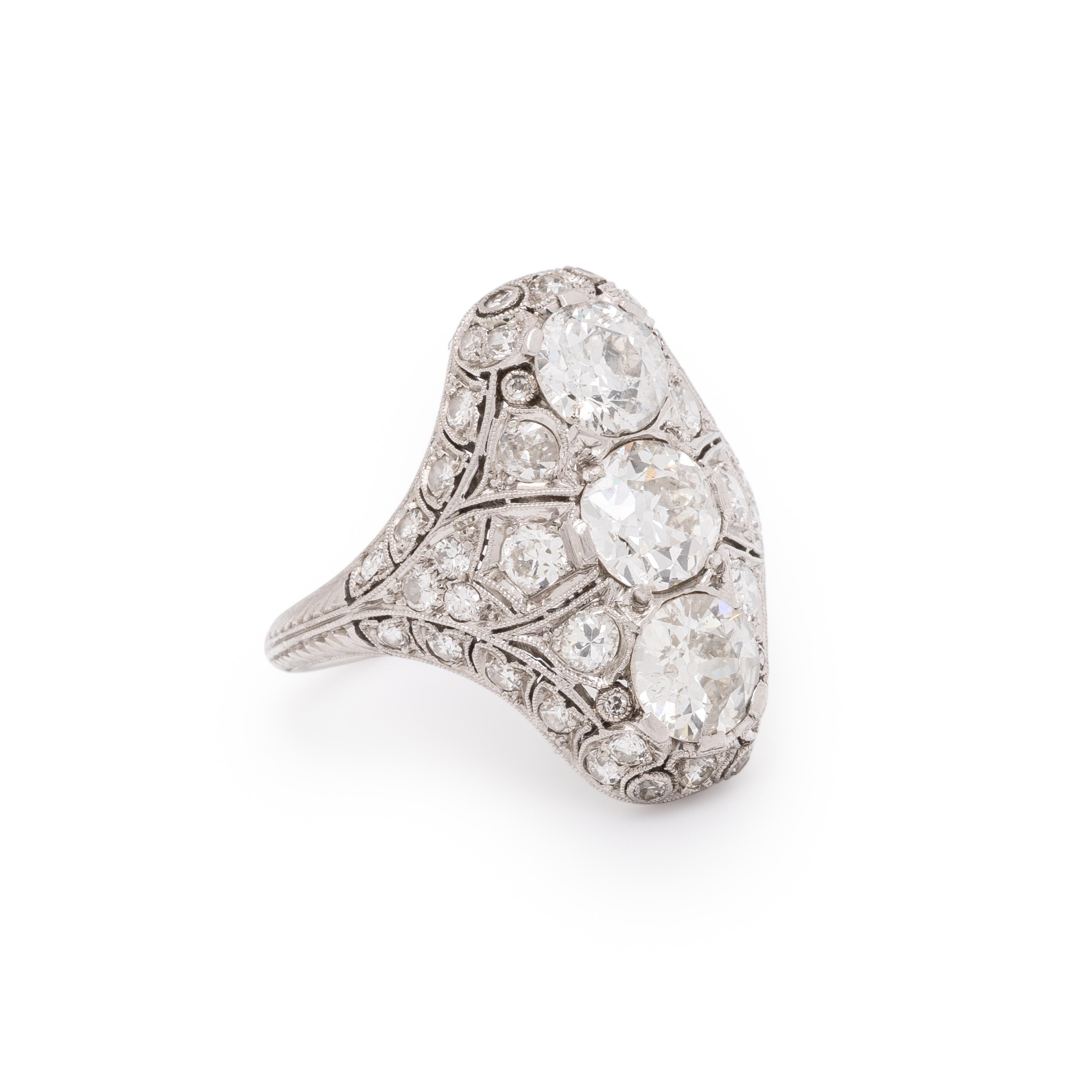 ANTIQUE, DIAMOND AND PLATINUM NAVETTE RING