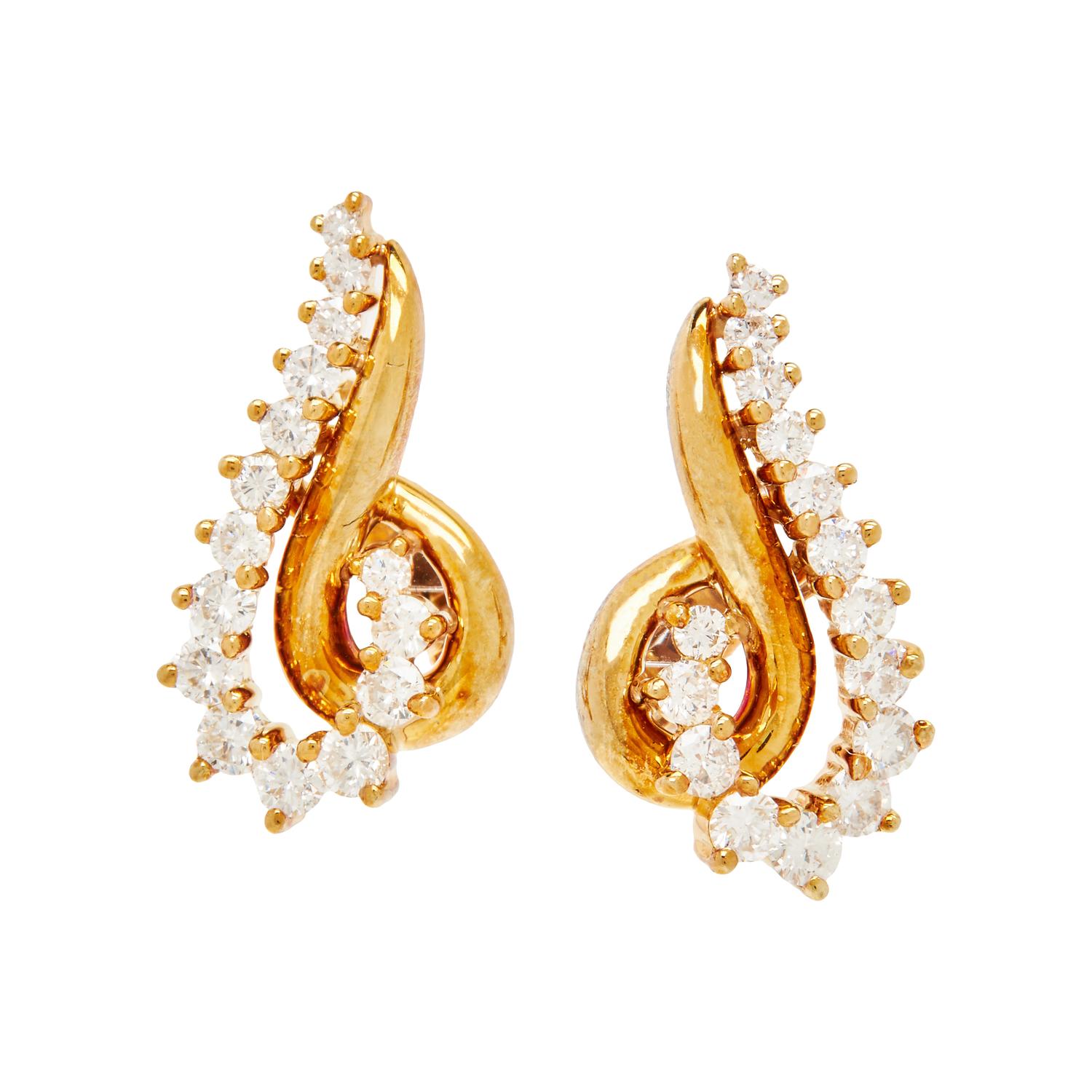 JOSE HESS, YELLOW GOLD AND DIAMOND EARRINGS