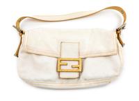 Fendi White Cotton/Yellow Skin Trim Baguette, 1990-2000s