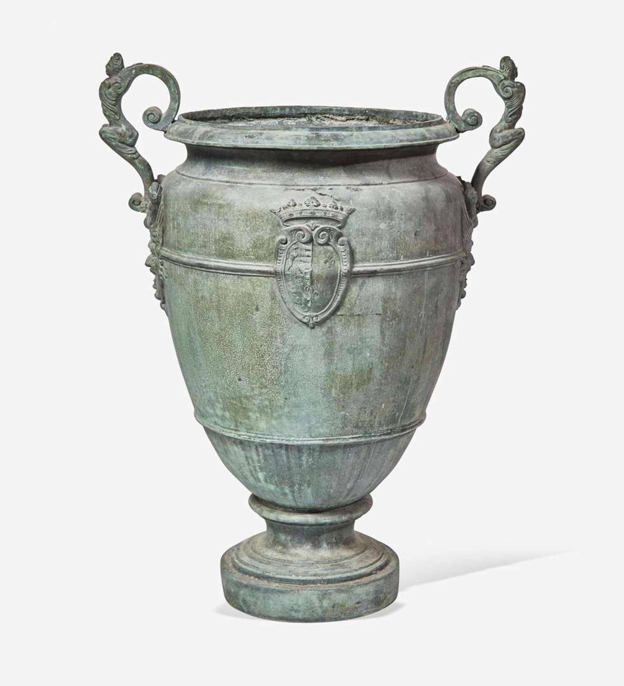 An Italian bronze royal marriage urn bearing the combined arms of the House of Savoy and France 17th century