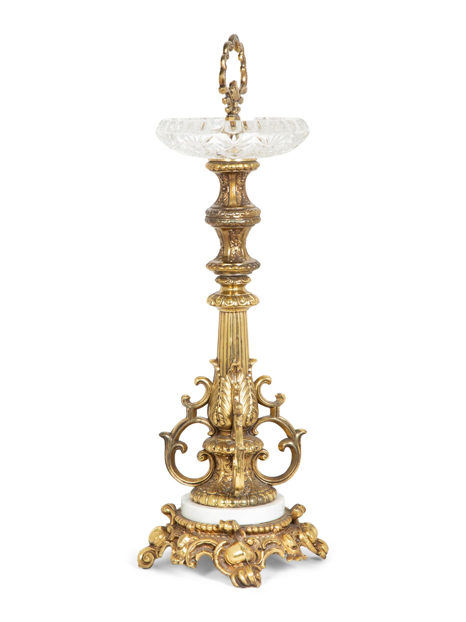 A Continental Gilt Bronze and Cut Glass Smoking Stand — 20th Century