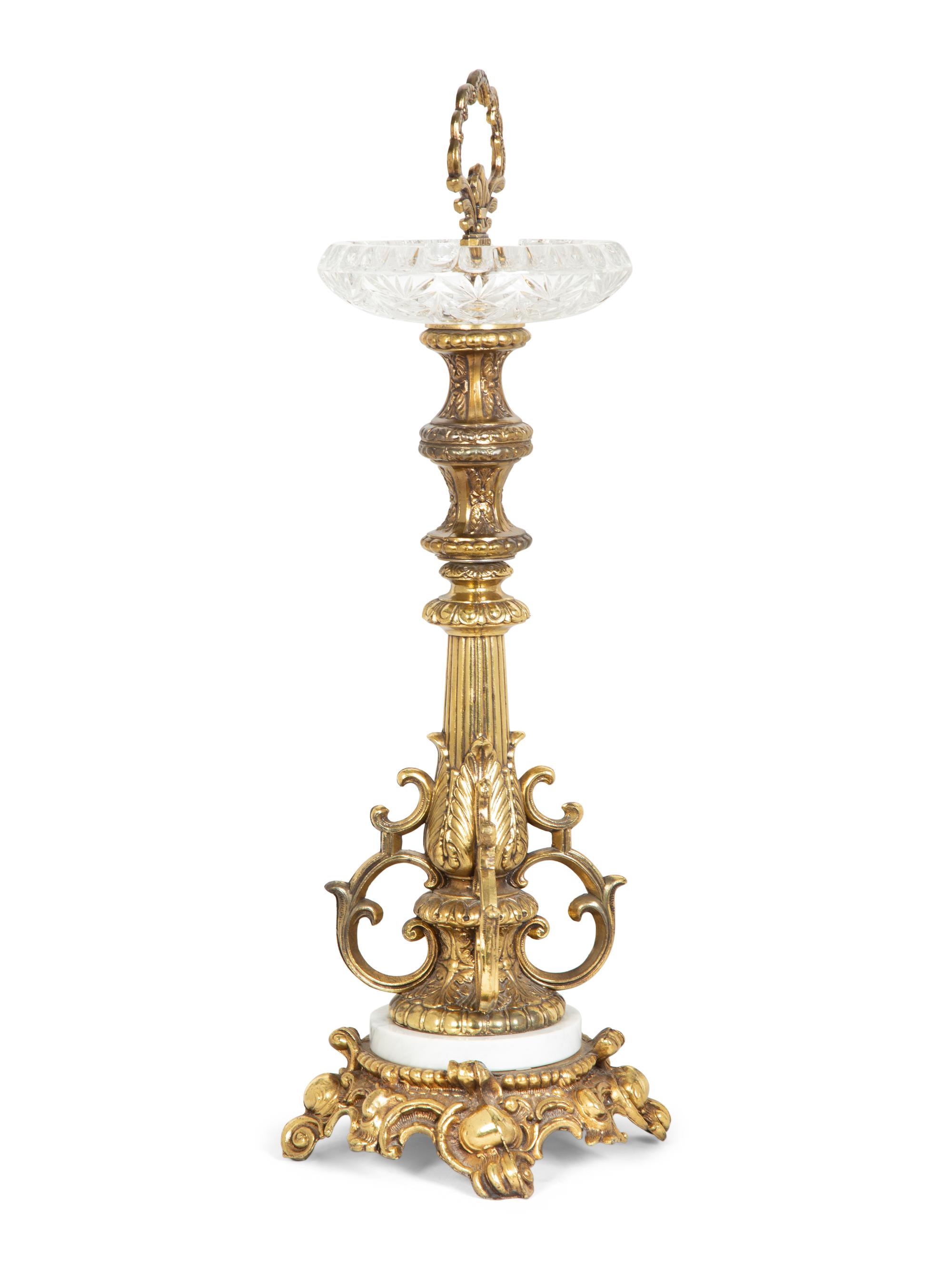 A Continental Gilt Bronze and Cut Glass Smoking Stand — 20th Century