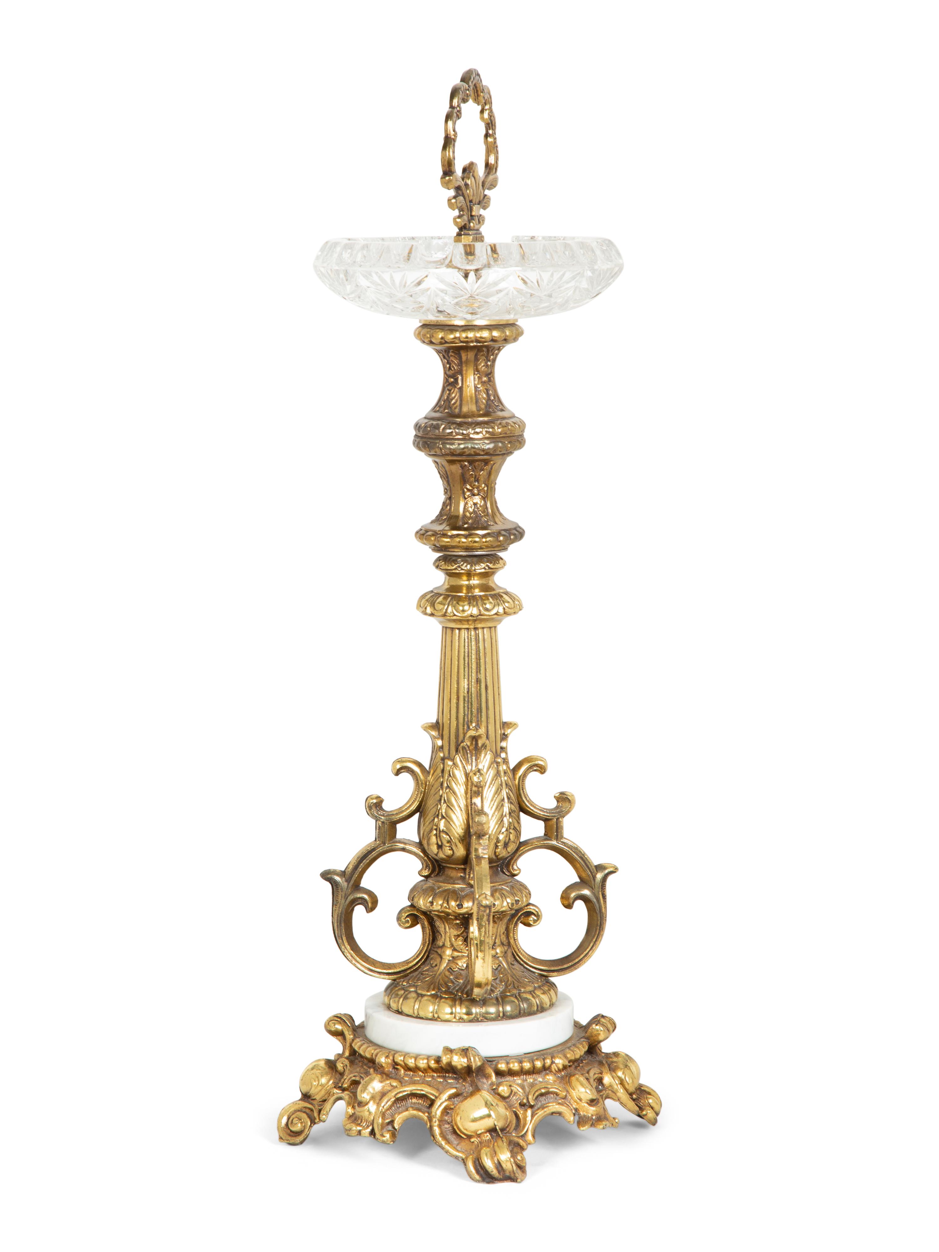 A Continental Gilt Bronze and Cut Glass Smoking Stand — 20th Century
