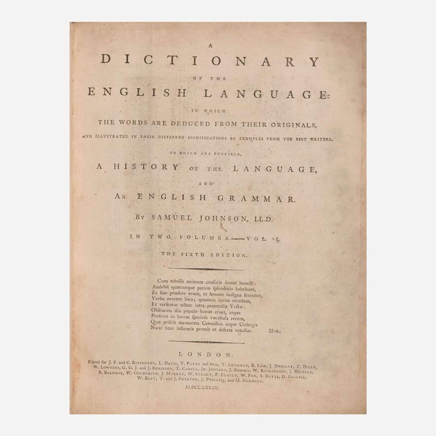 [Literature] Johnson, Samuel A Dictionary of the English Language…