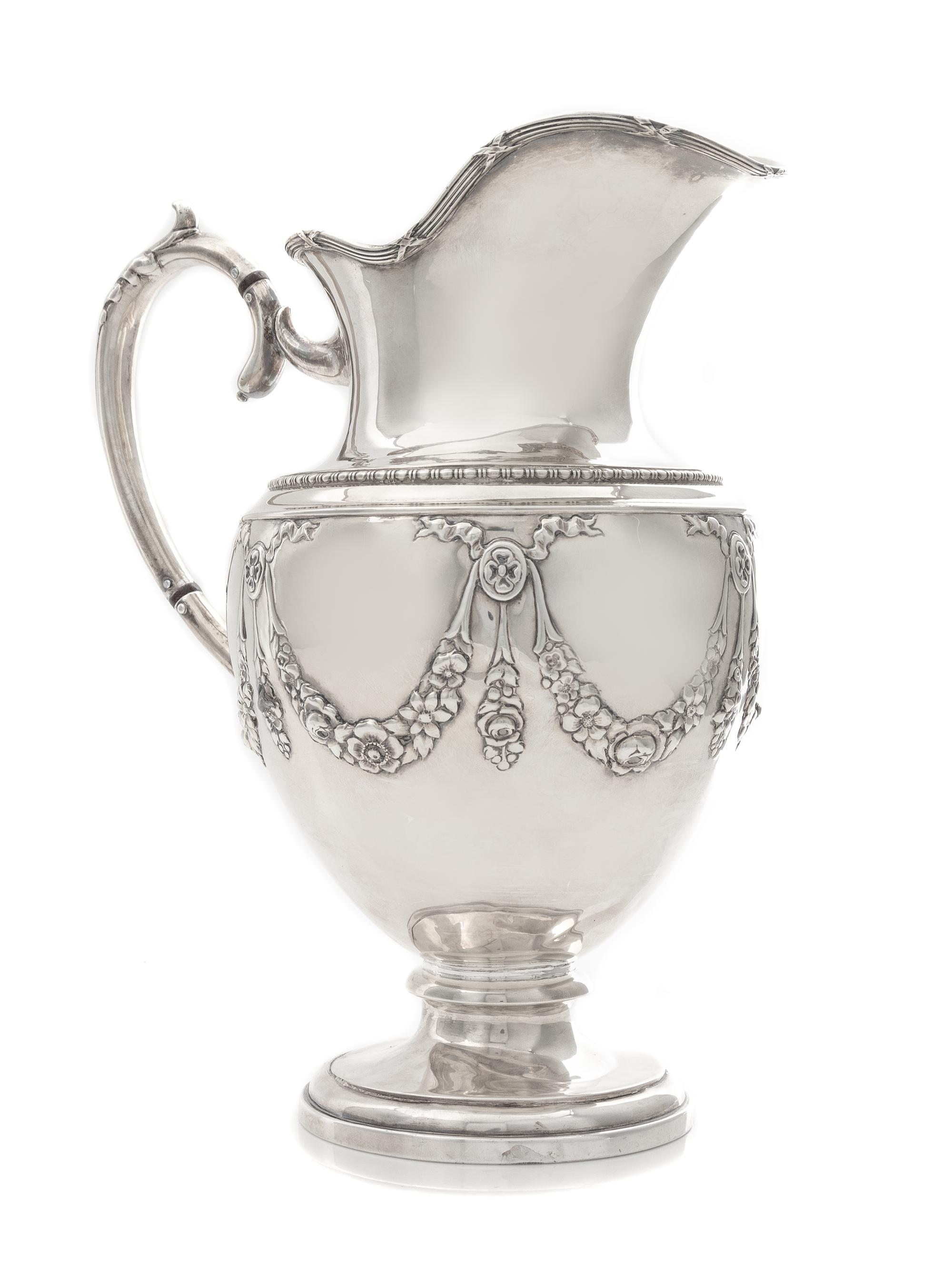 A French Silver Water Pitcher, Maker's Mark Coronet Surmounting a Script JH, Control Mark Coronet Surmounting a Script P, of baluster f