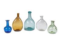 Five Early American Glass Pattern Molded Flasks and Bottles