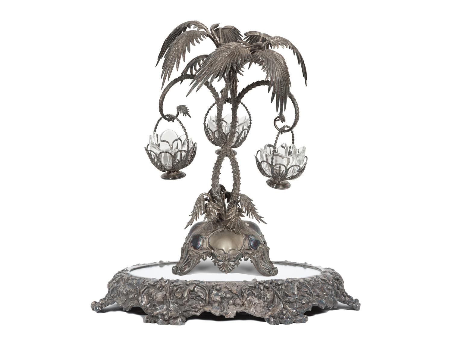 An English Silver-Plate Epergne and a Circular Plateau
