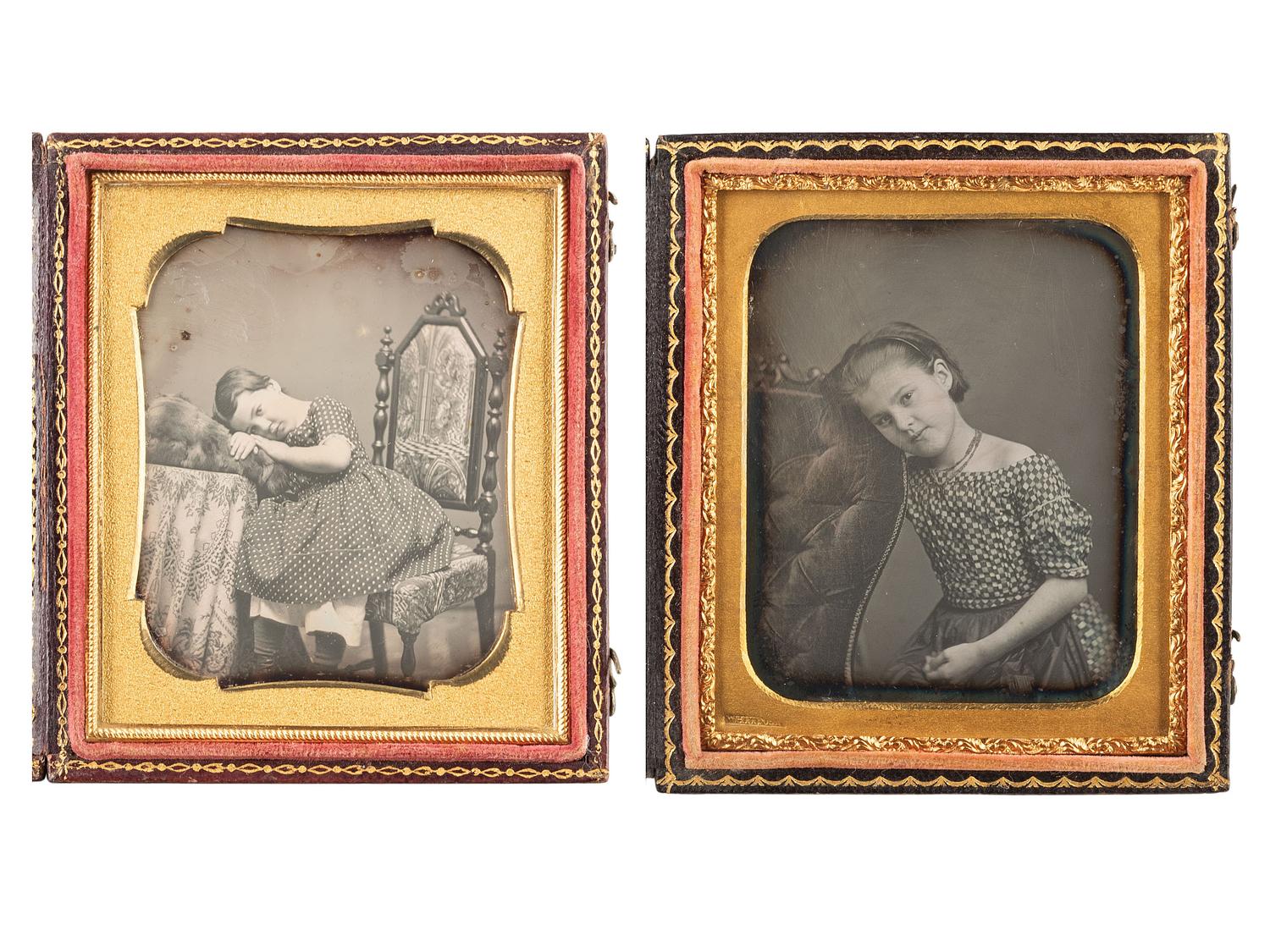 [EARLY PHOTOGRAPHY]. WHITNEY, Edward Tompkins, A pair of sixth plate daguerreotypes of the same young subject taken perhaps a year apart.