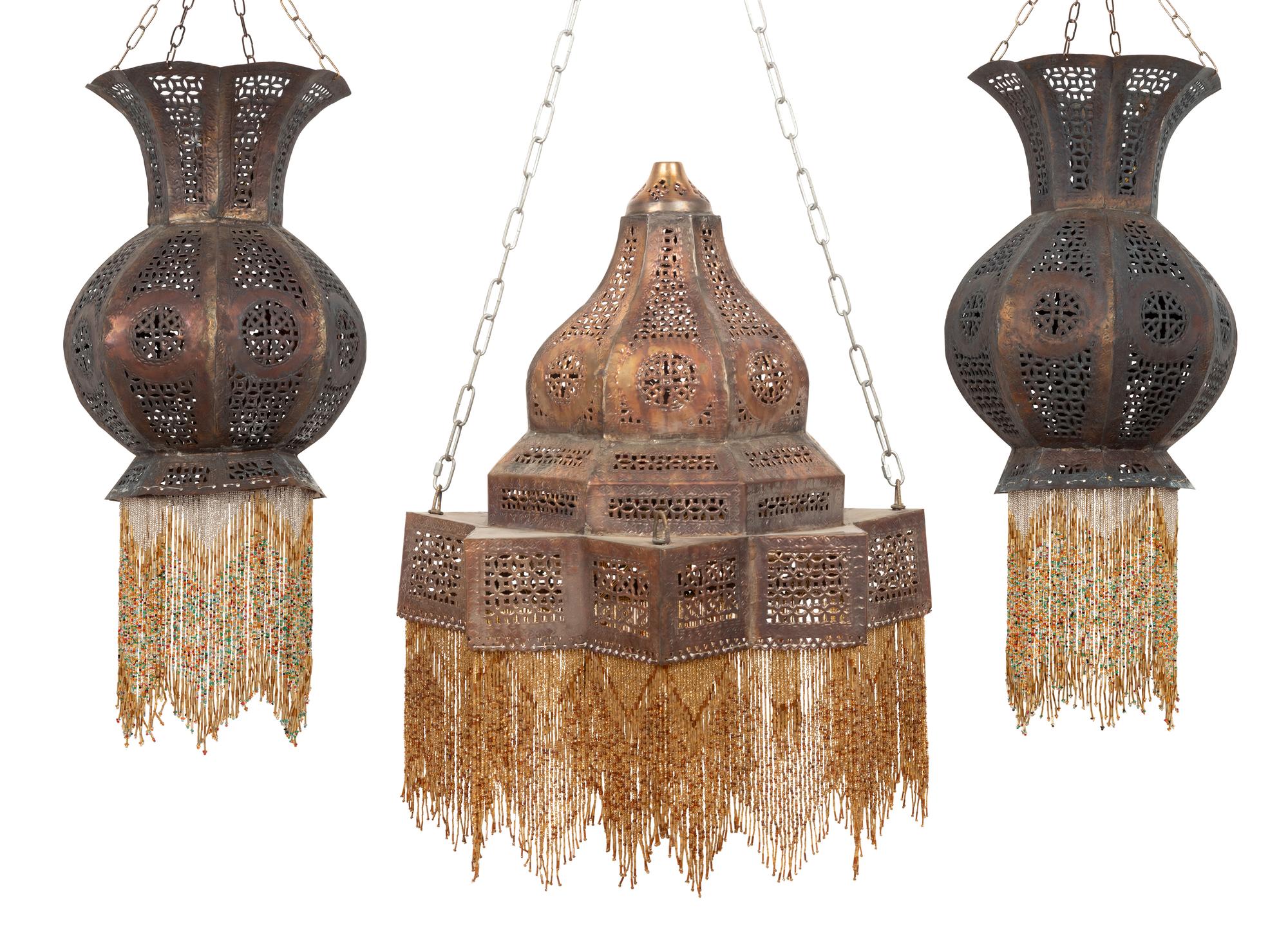 A Group of Three Syrian Brass Lanterns