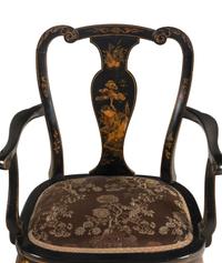 A Pair of Queen Anne Style Black Japanned Armchairs
