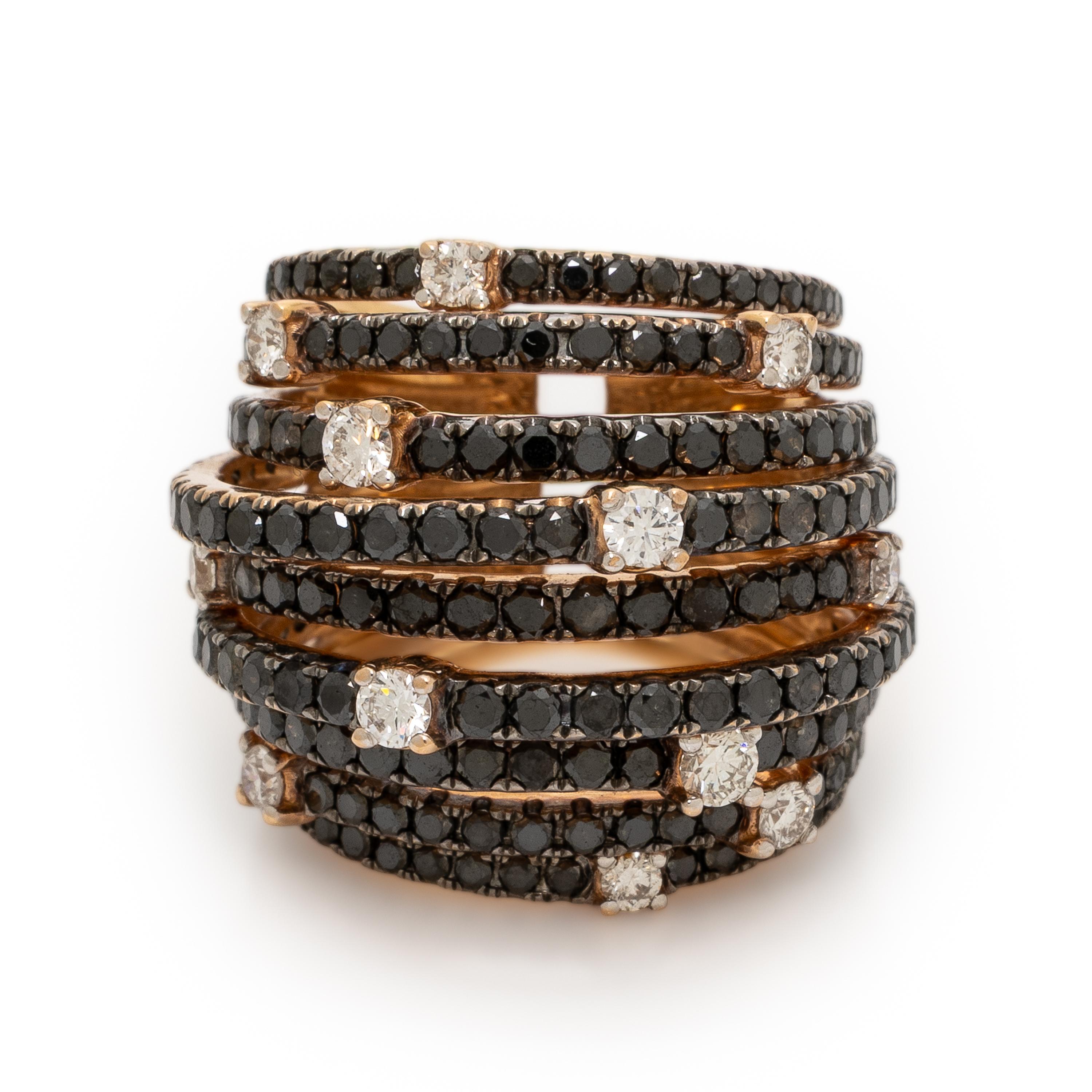 Diamond, Black Diamond, and Rose Gold Ring