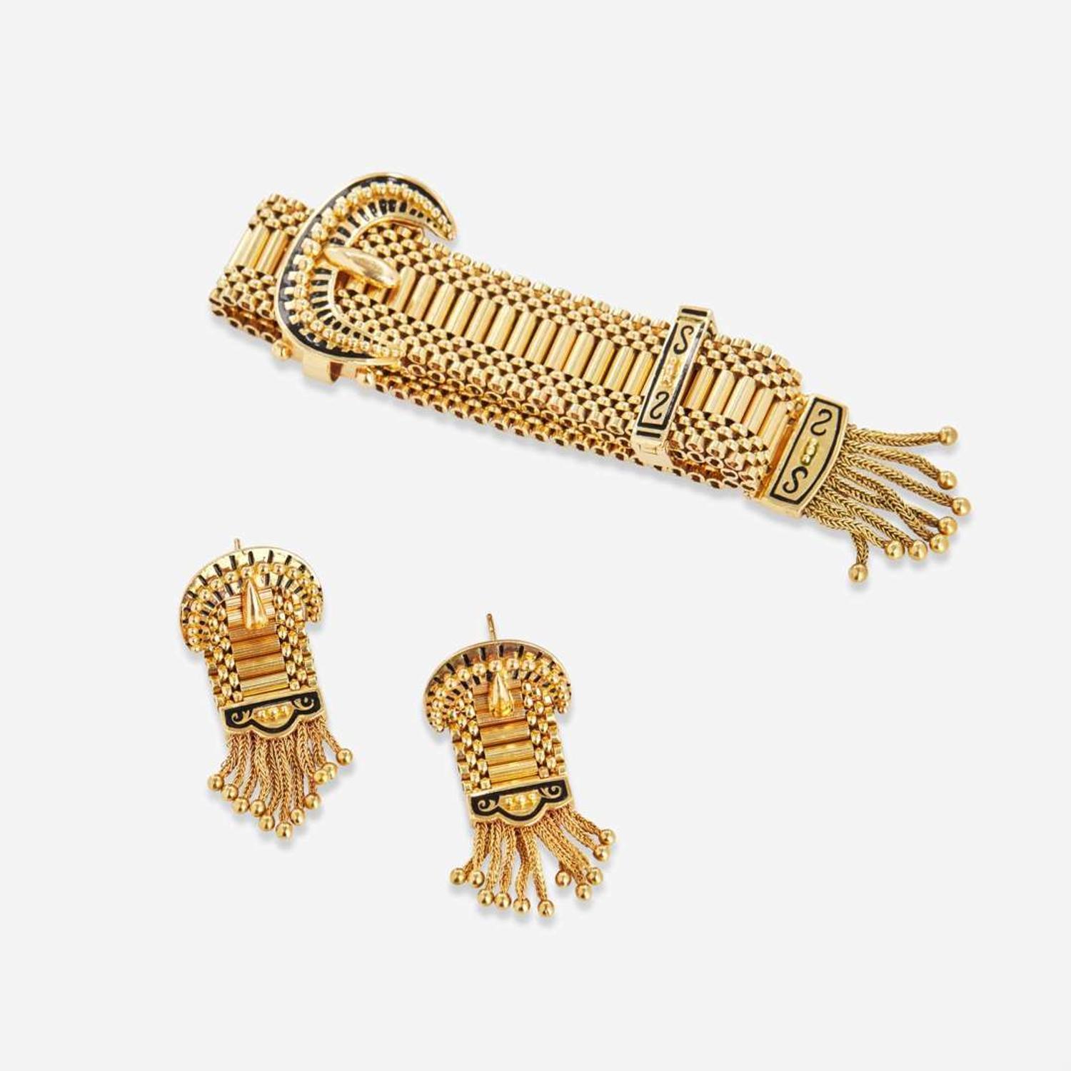 A Matching Victorian Revival Earrings and Bracelet Set