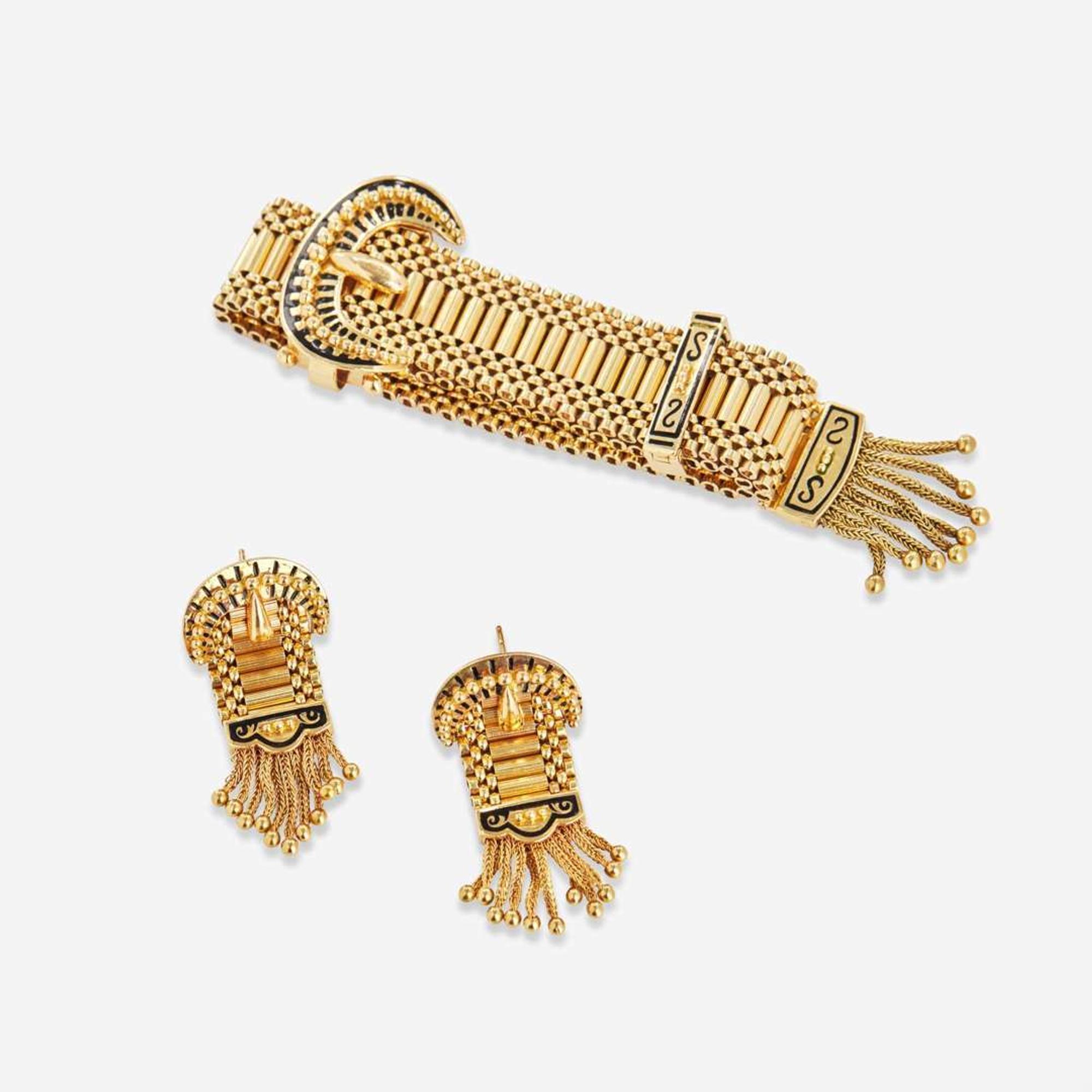 A Matching Victorian Revival Earrings and Bracelet Set