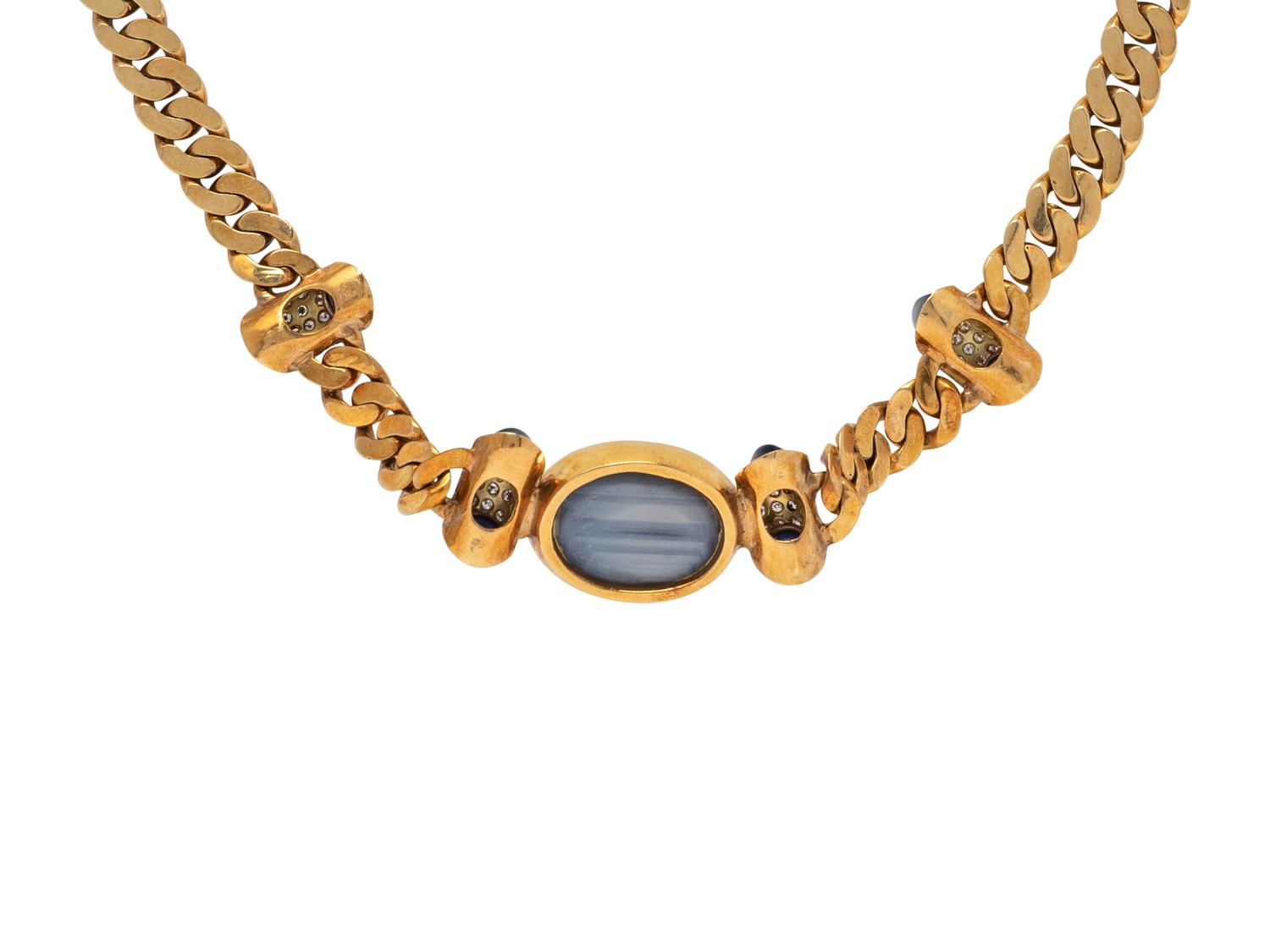 NIVA, YELLOW GOLD, SAPPHIRE, AND DIAMOND NECKLACE AND RING