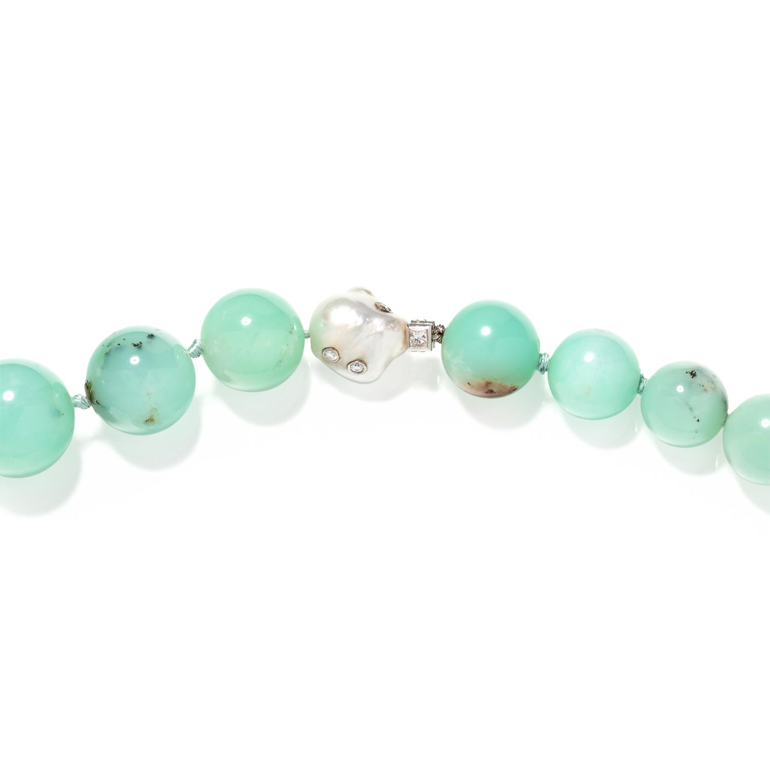 CHRISTOPHER WALLING, CHRYSOPRASE, CULTURED BAROQUE PEARL AND DIAMOND BEAD NECKLACE