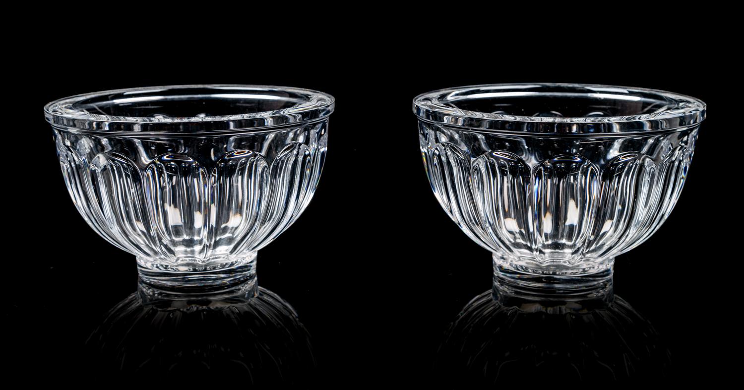 A Pair of Orrefors Cut Glass Bowls Height 4 3/4 x diameter 8 inches.