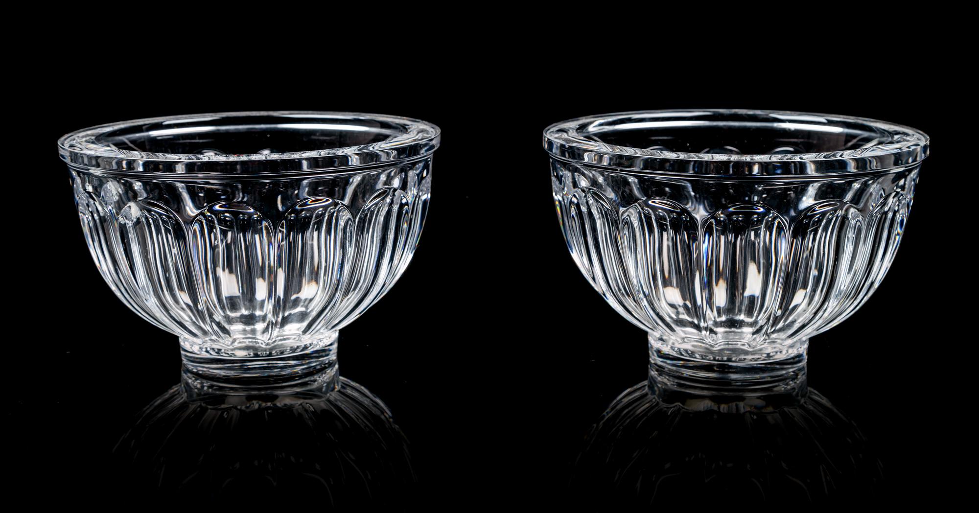 A Pair of Orrefors Cut Glass Bowls Height 4 3/4 x diameter 8 inches.