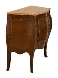 A Louis XV Style Gilt Bronze Mounted Marble Top Bombe Commode