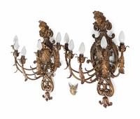 A Pair of Régence Style Gilt Metal Five-Light Sconces