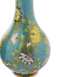 A Pair of Chinese Turquoise Ground Cloisonné Enamel Bottle Vases