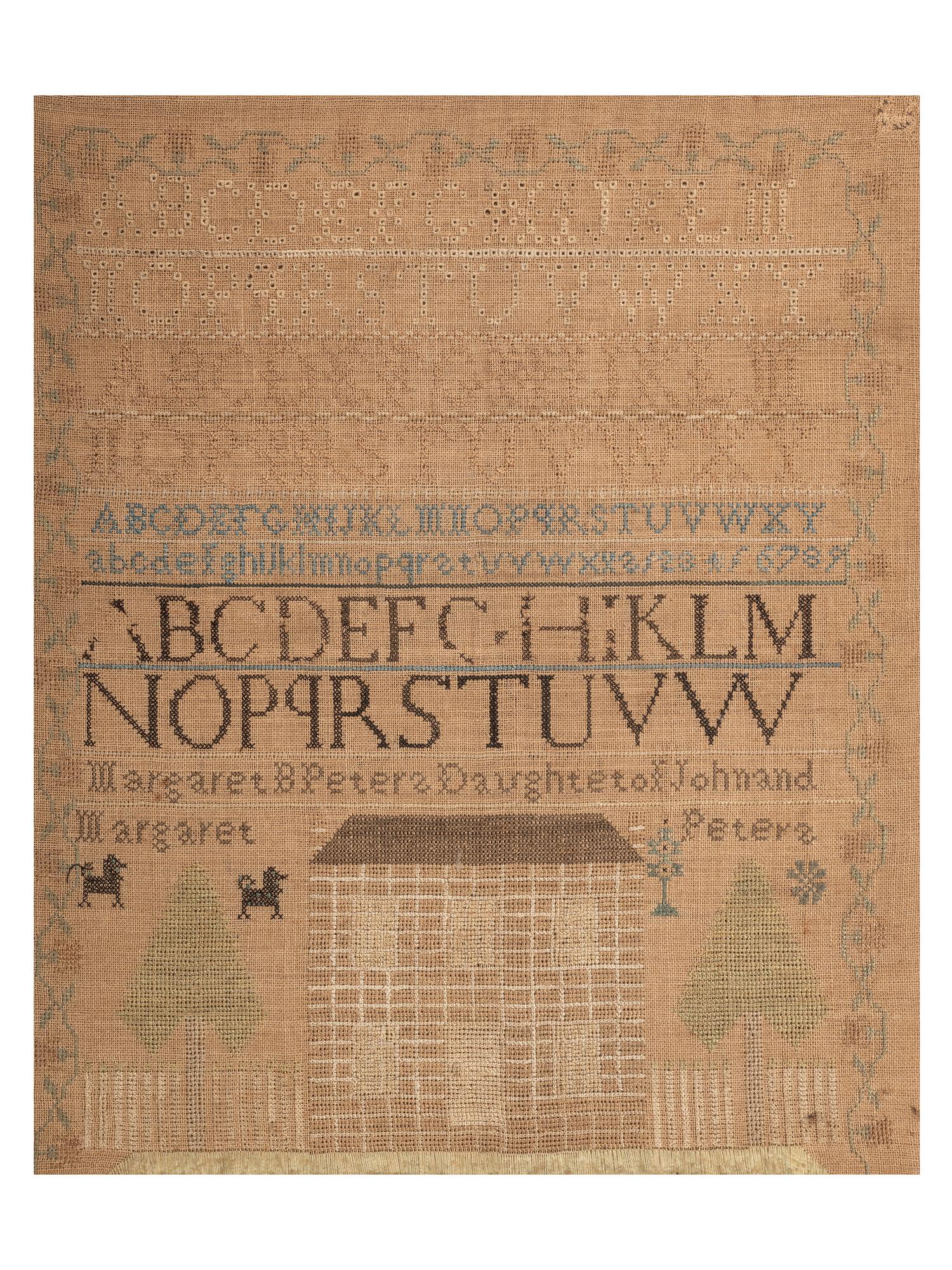 A Needlework Embroidered Schoolgirl's Sampler, Wrought by Margaret B. Peters
