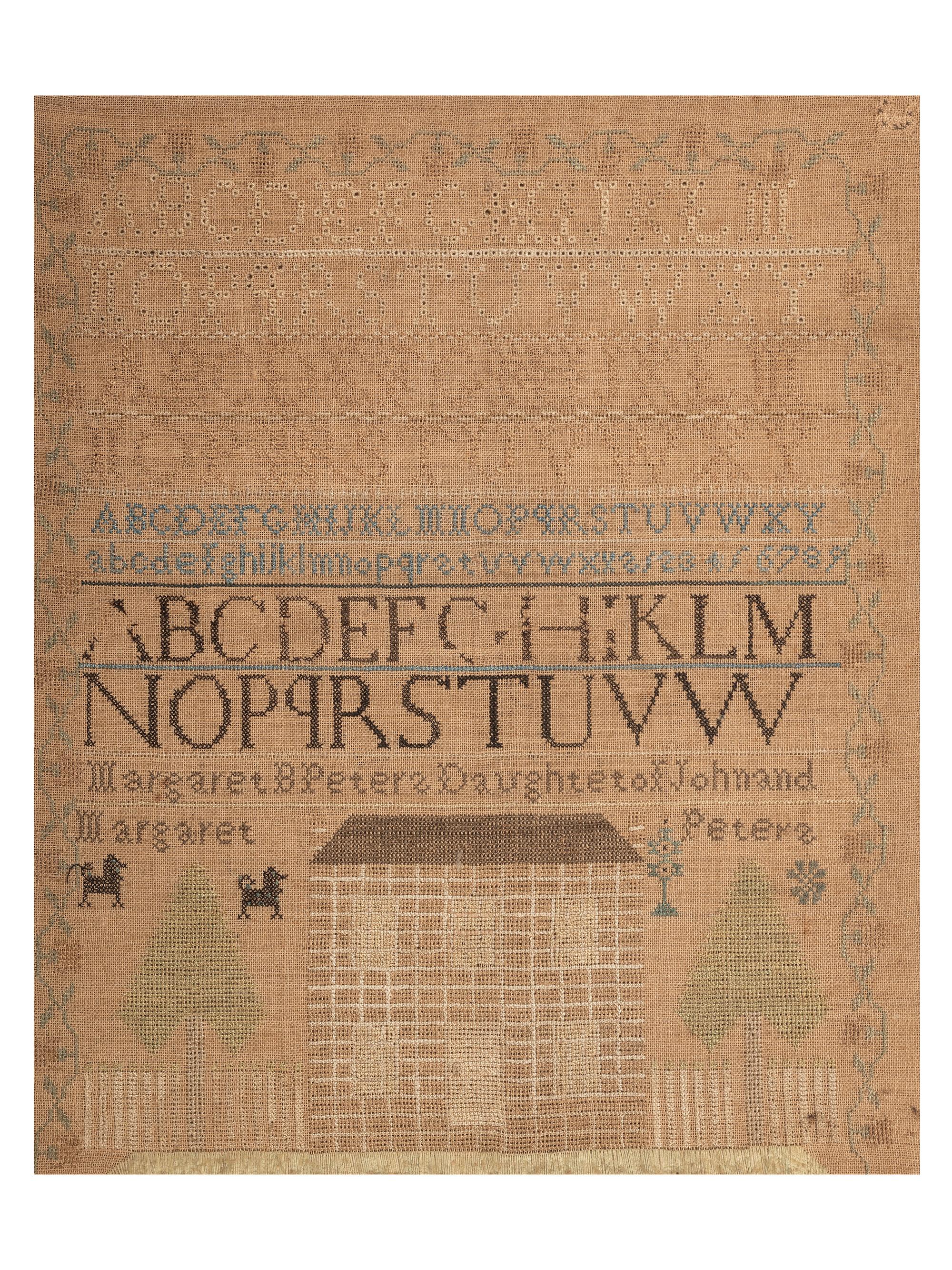 A Needlework Embroidered Schoolgirl's Sampler, Wrought by Margaret B. Peters