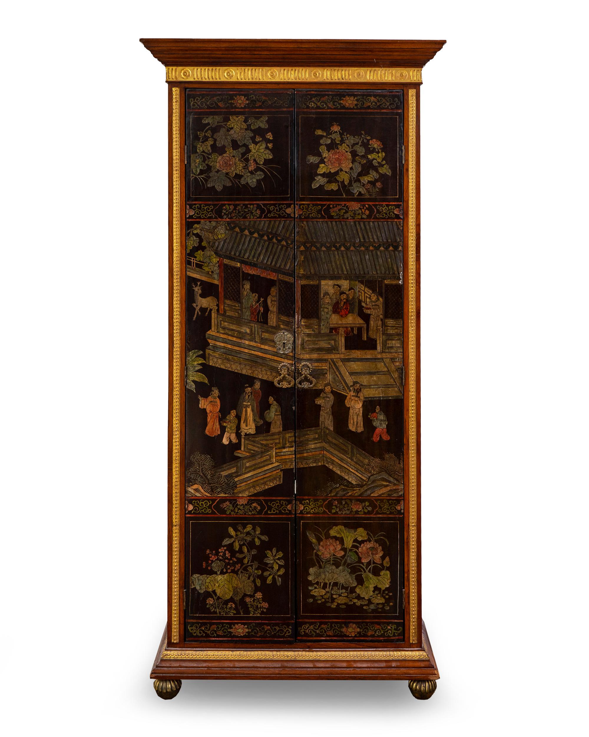 A Louis Philippe Style Walnut and Parcel Gilt Cabinet with Chinese Coromandel Lacquer Doors — 20TH CENTURY
