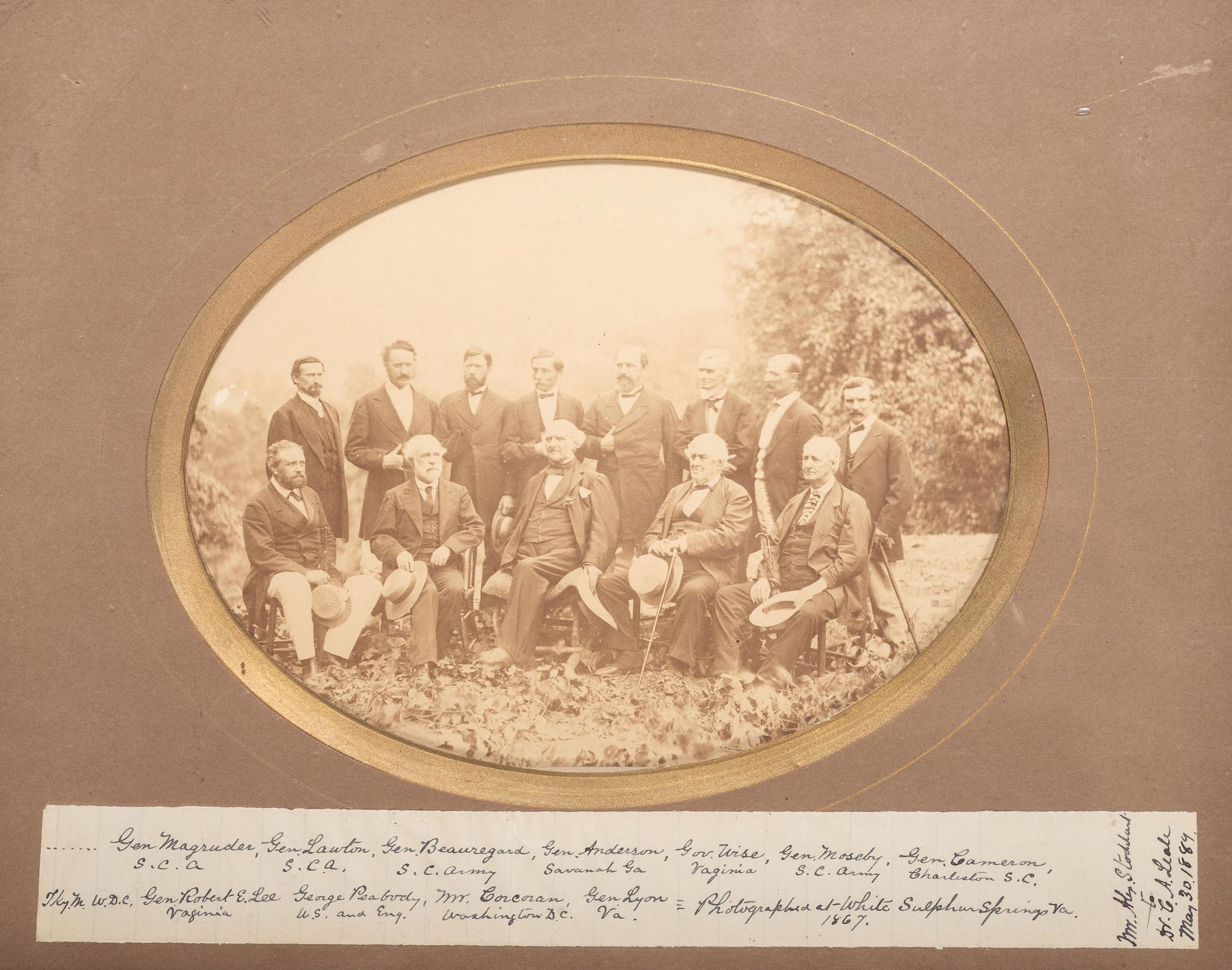 [CIVIL WAR - CONFEDERACY]. [ANDERSON, D.A. and JOHNSON, G.G., photographers]. Outdoor group portrait of Robert E. Lee and Confederate Generals at White Sulphur Springs, VA. 1869.