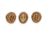 Three Chinese Inset Gilt Filigree Rings