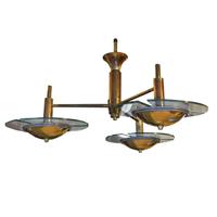 A Three Arm Brass and Glass Light Fixture 44" W x 44" D x 19" H — France, Mid-20th Century