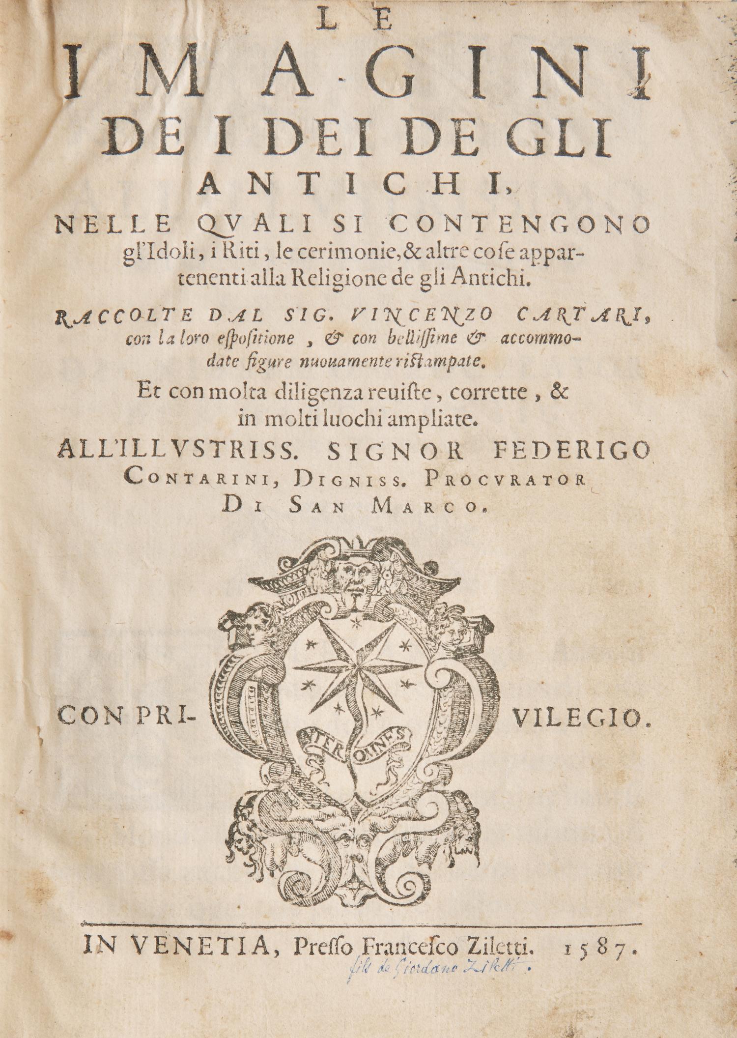 [Early Printing] Cartari, Vincenzo. Le imagini de I Dei de Gli Antichi...