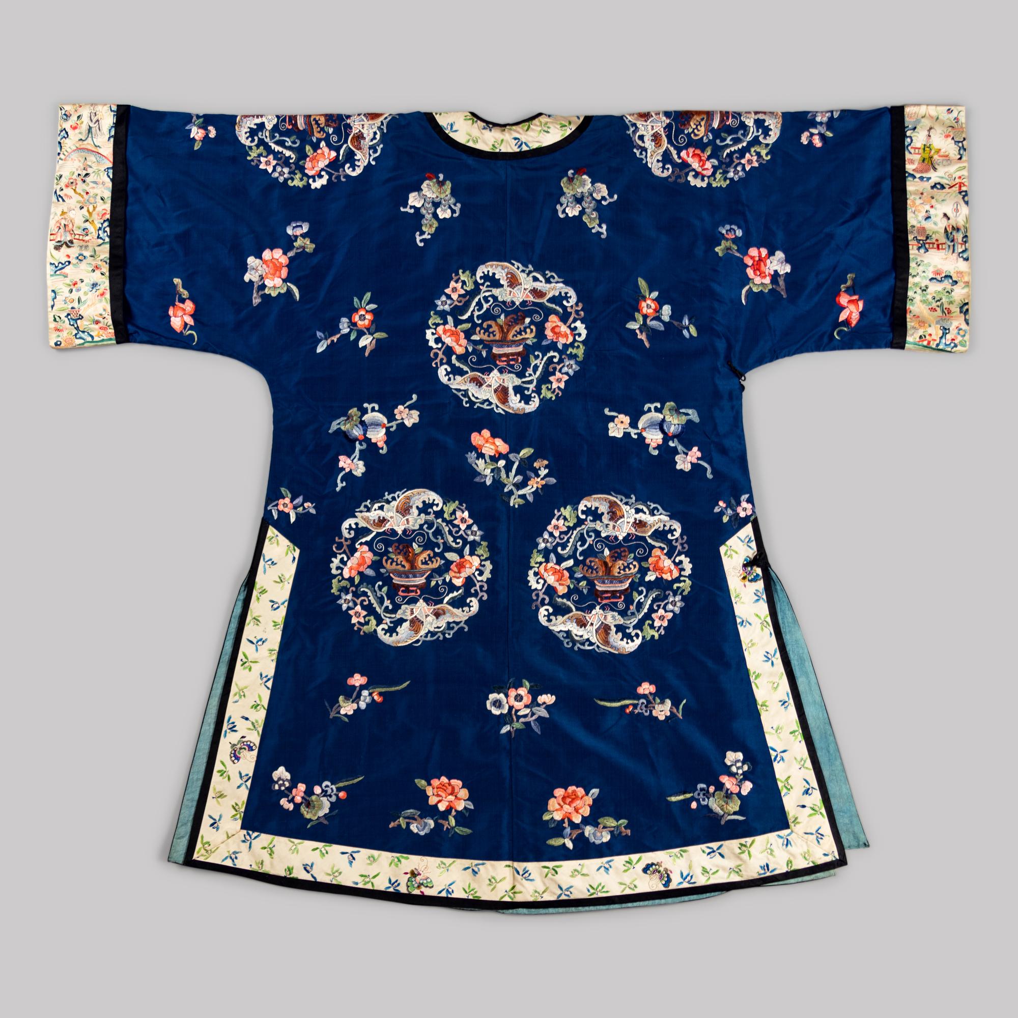 A Blue Ground Embroidered Silk Ladies' Robe