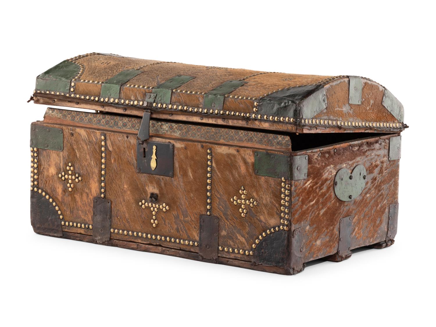An English Brass Studded Hide-Clad Trunk