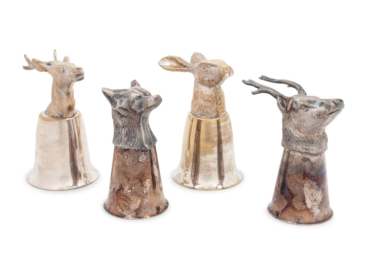 Four English Silver-Plate Stirrup Cups