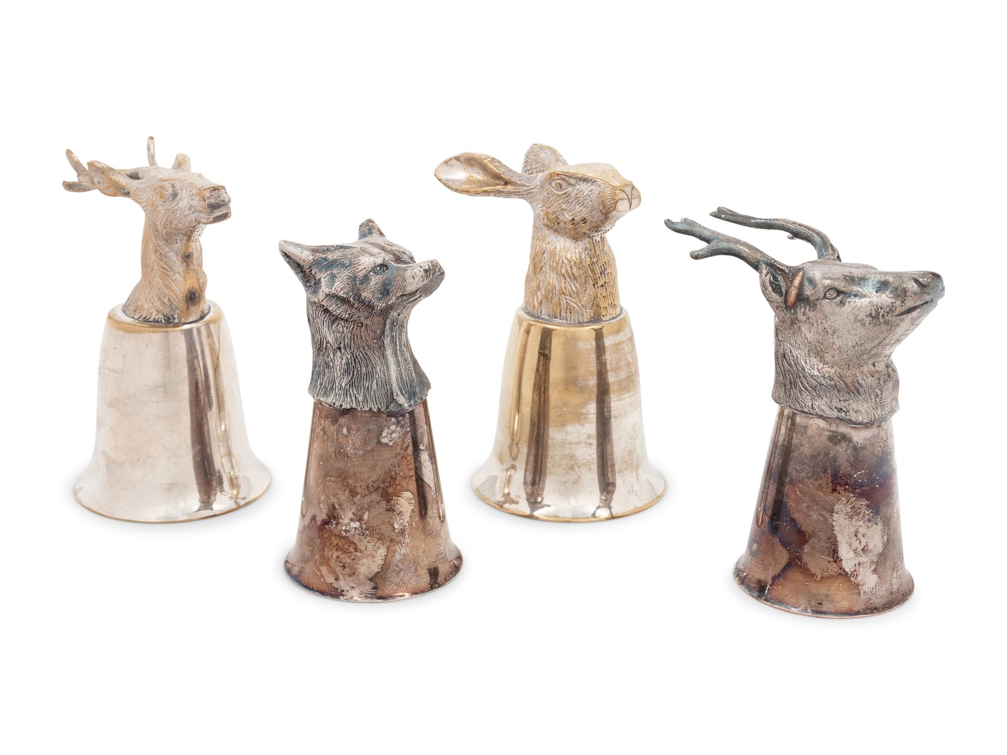 Four English Silver-Plate Stirrup Cups