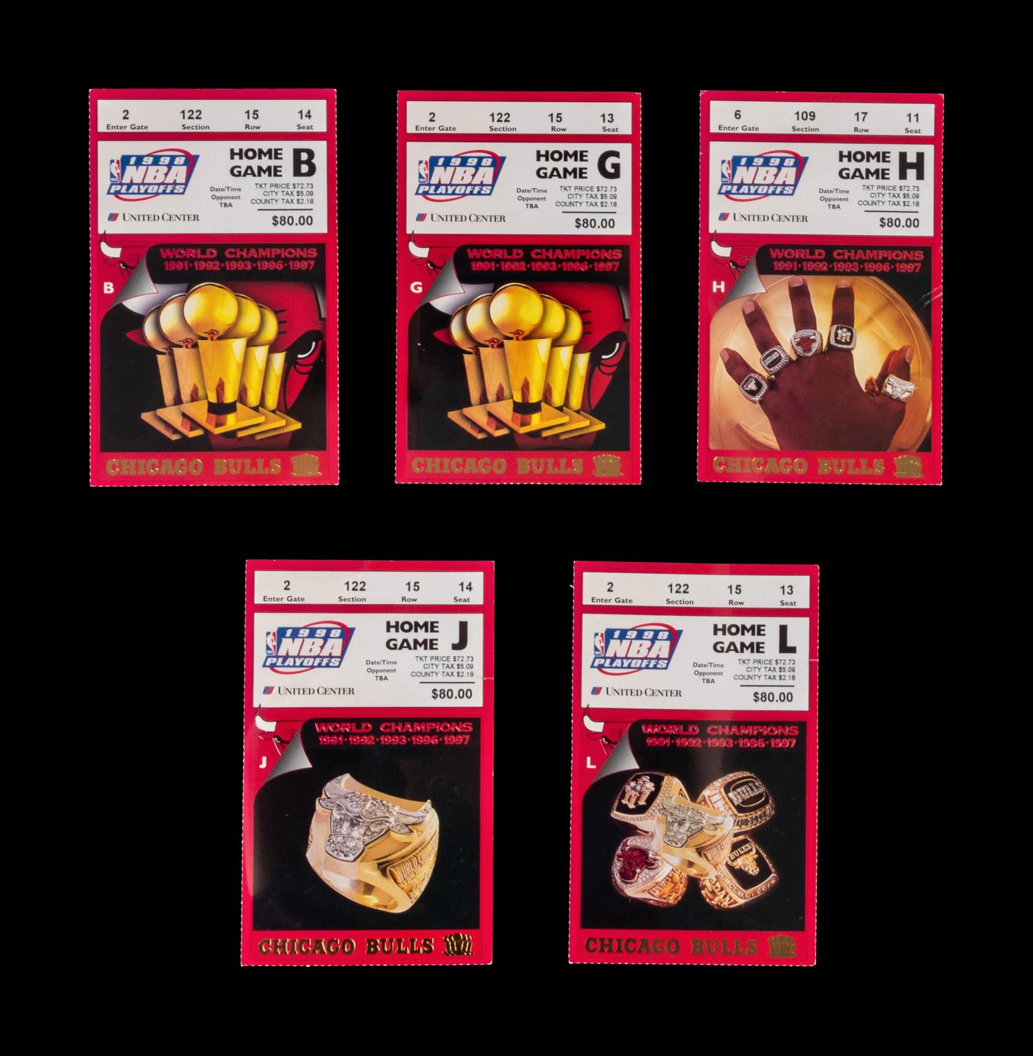 A Group of Five 1998 NBA Playoffs and Finals Michael Jordan Chicago Bulls Last Dance Era Ticket Stubs,