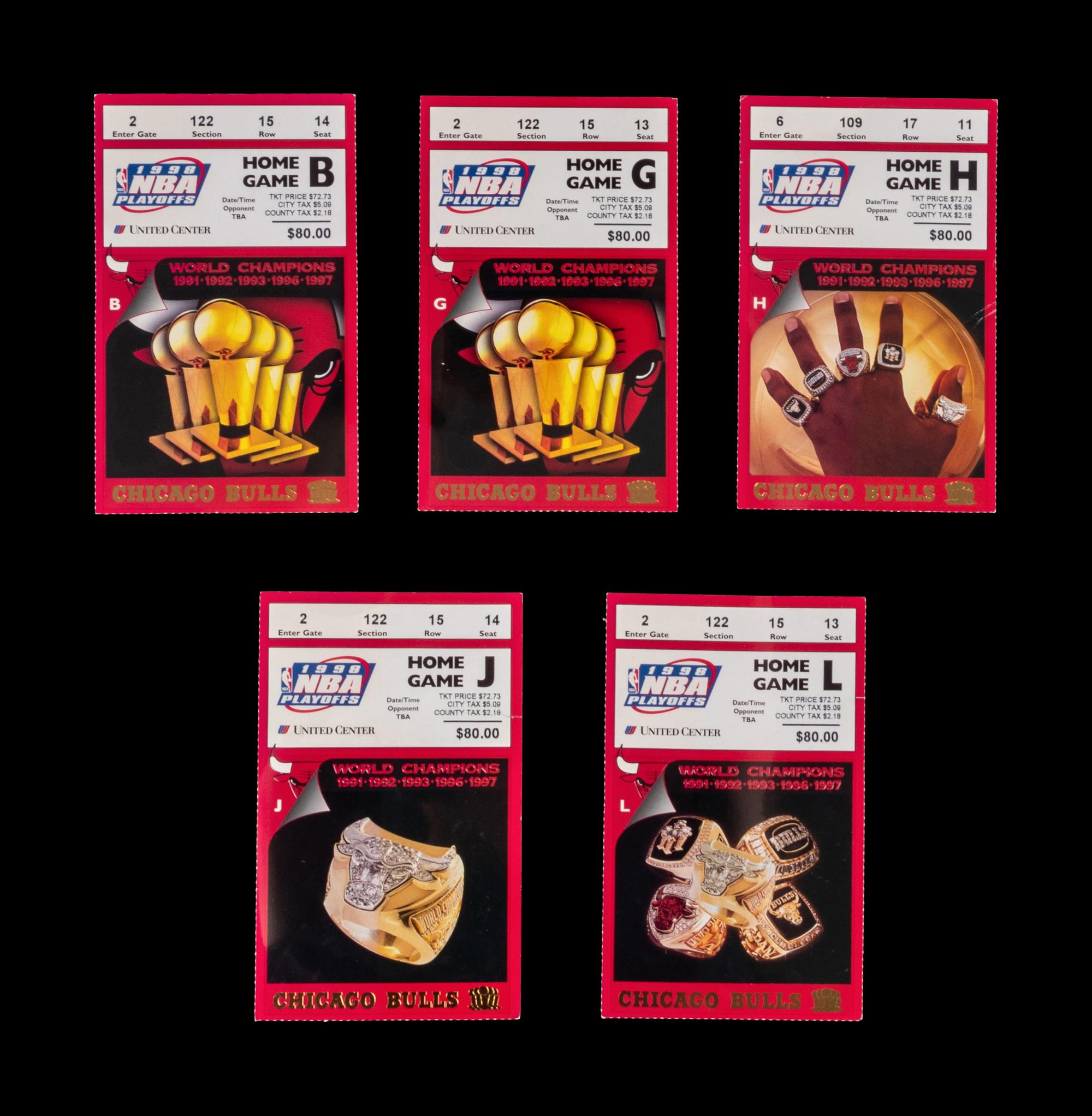 A Group of Five 1998 NBA Playoffs and Finals Michael Jordan Chicago Bulls Last Dance Era Ticket Stubs,