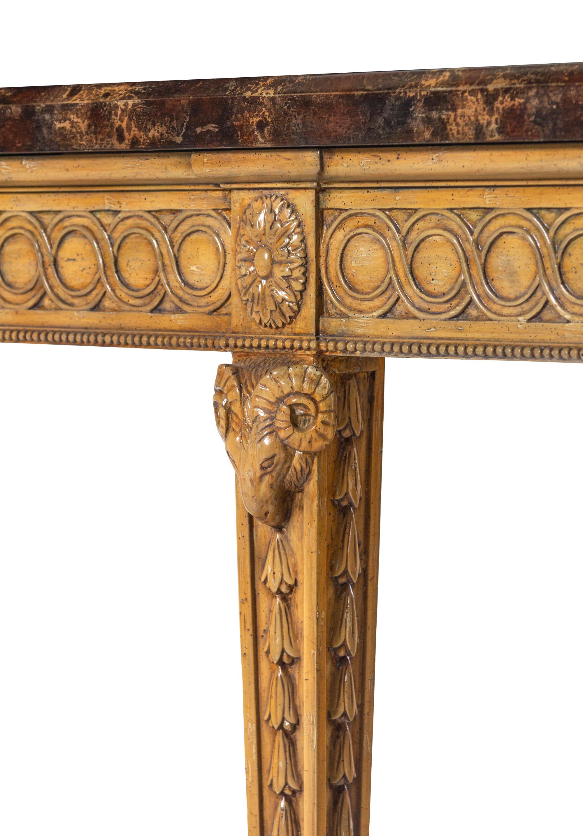 An Adam Style Giltwood and Faux Marble Console Table