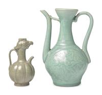 A Chinese Celadon Bird Headed Ewer and a Longquan Type Celadon Ewer