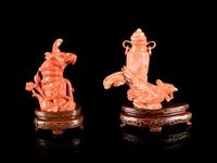 Two Carved Coral Snuff Bottles