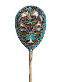 Sixteen Russian Silver and Enamel Spoons