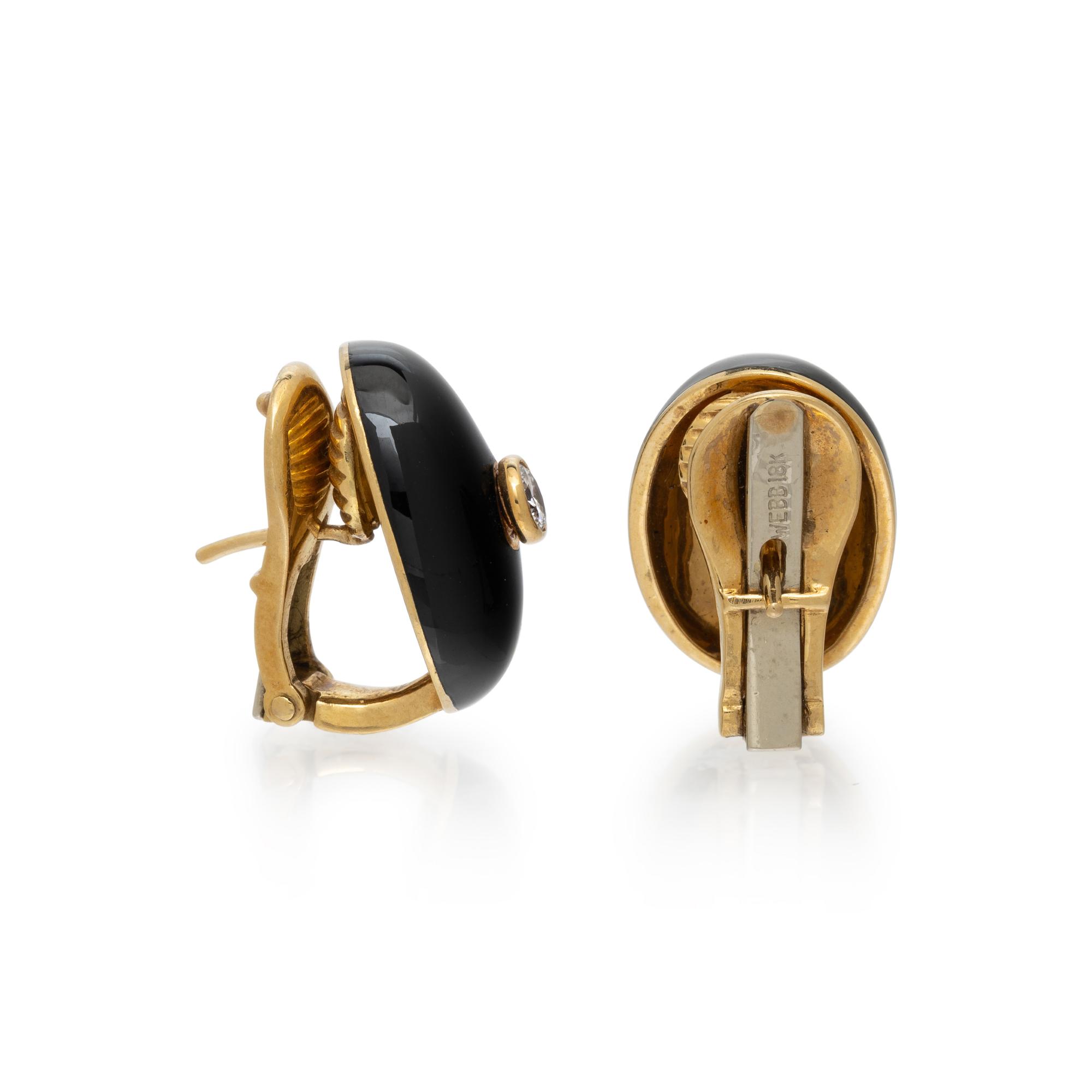 DAVID WEBB, ENAMEL AND DIAMOND EARCLIPS