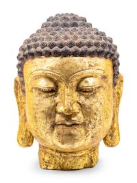 A Contemporary Giltwood Head of Buddha