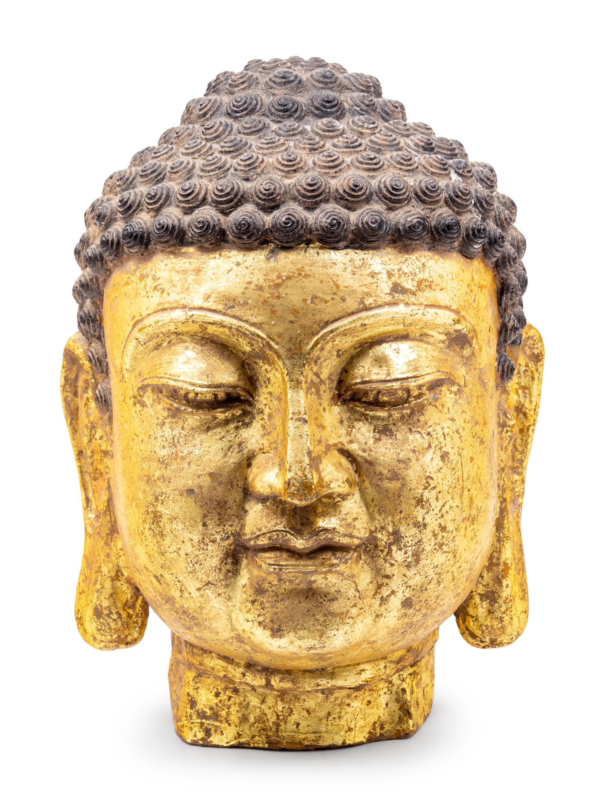 A Contemporary Giltwood Head of Buddha