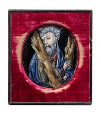A Continental Enameled Plaque Depicting St. Andrew