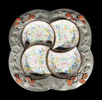 A Set of Three Chinese Pewter and Painted Canton Enamel Wares